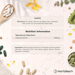 Coq10 Supplement 200Mg | 120 Vegan Tablets | High Strength Naturally Fermented Ubiquinone Coenzyme Q10 | by Horbaach