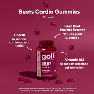 Goli Nutritional Supplement, Beets Cardio Gummy - 60 Count - 100Mg Coq10 & Beet Root Extract - Gluten-Free, Vegan, Non-Gmo, and Gelatin-Free. Nature'S Great Superfood.