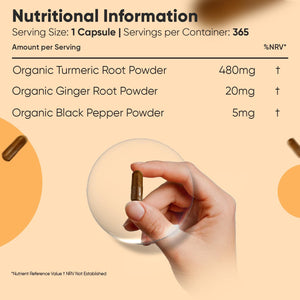 Turmeric and Black Pepper Capsules - 365 Capsules - with Organic Black Pepper - Turmeric Supplement for Both Men & Women - Easy to Swallow - Vegan & Gluten-Free - Made in EU