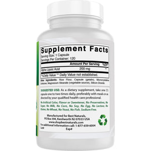 Best Naturals Alpha Lipoic Acid 200 Mg 120 Capsules