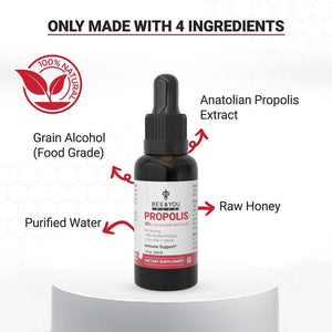 Bee&You, Propolis Liquid Extract Drops, 50% Pure Propolis, Ultra plus Strength, Immune Support Supplement, Sore Throat, Allergy Relief, Respiratory, Antioxidants, Keto, Paleo, Gluten-Free, 1 Fl Oz