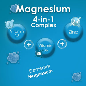 Magnesium Glycinate 4 in 1 Complex with Vitamin B6 + D3 + Zinc | High Strength 28 Vegetarian Capsules | Magnesium Supplement with Bisglycinate + Malate + Oxide + Citrate
