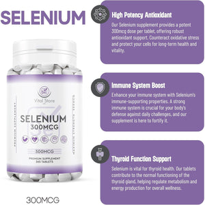 Selenium 300MCG - 1 Year Supply 365 Tablets - Antioxidant, Immune Support Vegan Selenium Supplement