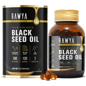 Rawya Black Seed Oil - 120 Softgel Capsules, Cold-Pressed Nigella Sativa, Pure Black Cumin Seed Oil, Rich in Omega Fatty Acids, Cumin Seeds for Radiant Skin & Hair Nourishment - 500Mg Each