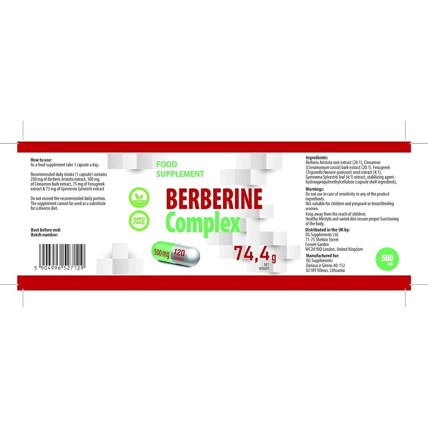 Hepatica Berberine Complex 500Mg | 120 Vegan Capsules | High Strength Metabolic, Blood Sugar Health Support | 3Rd Party Lab Tested | Gluten & GMO Free