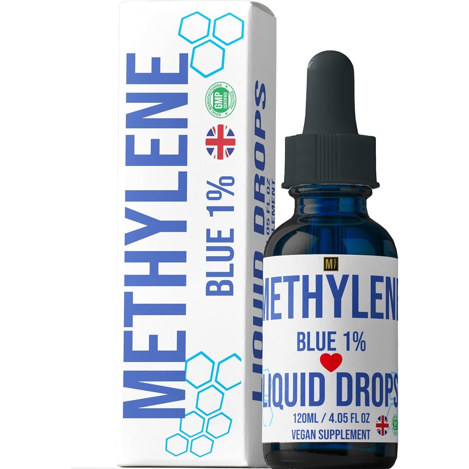 Methylene Blue 1% Solution Drops 120 Ml | Highest Purity 99.99% | USP Pharma Grade Ingredients | High Strength Methylene Supplement | Formaldehyde Free | Multiminerals | Glass Bottle | UK Company