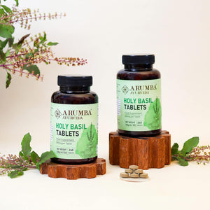 Arumba Ayurveda Tulsi (Holy Basil) Tablets 240 Nos, Ocimum Sanctum - 500 Mg per Tablet, Made from Pure Tulsi Leaf Powder