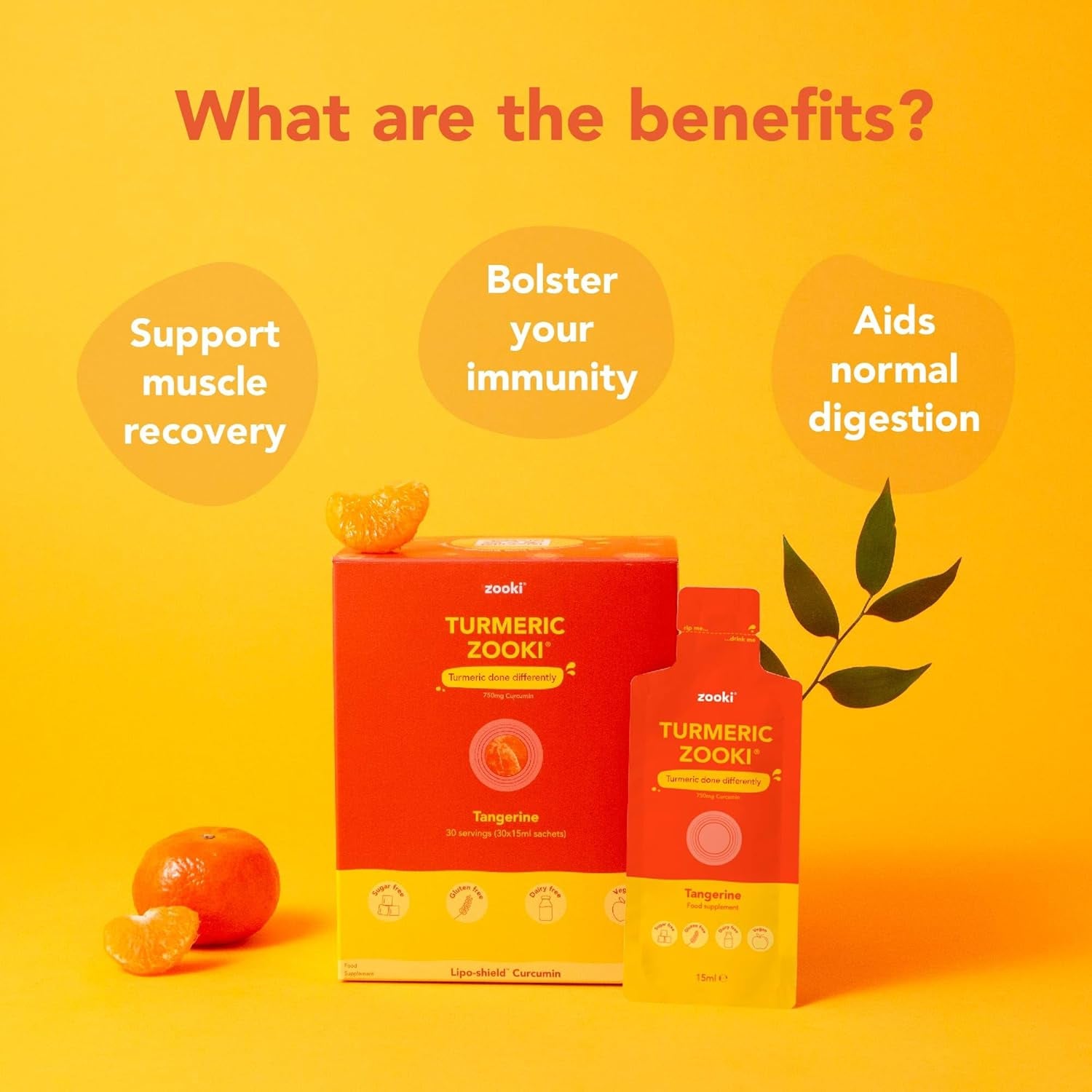 Zooki 750Mg Liposomal Curcumin from Turmeric Liquid Sachets | 4X Higher Absorption | Vegan, Allergen Free, Natural Ingredients | (Tangerine Flavour, 14 Servings)