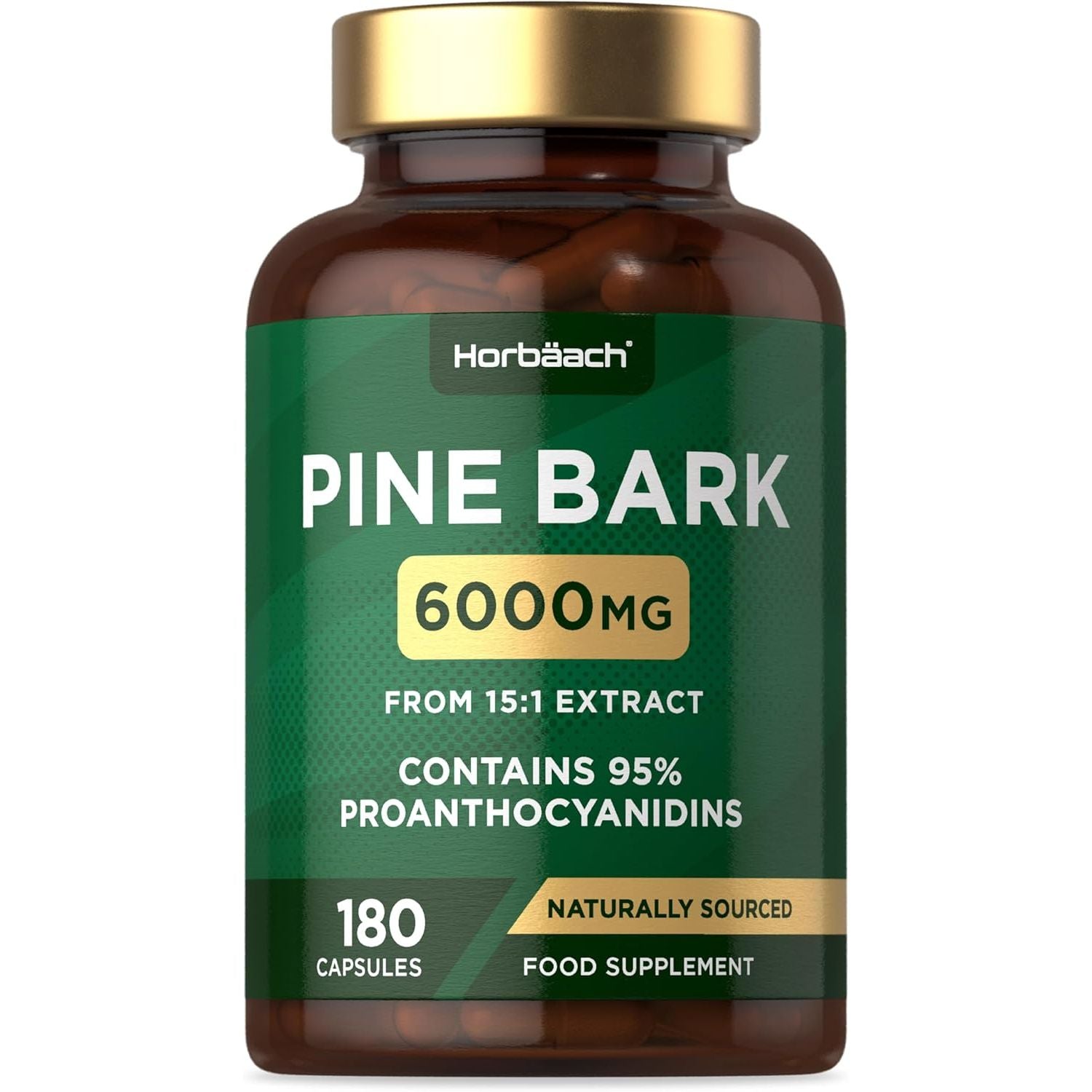 Pine Bark Extract Capsules 6000Mg | 180 Count | High Strength Supplement | 15:1 Pine Bark Extract | 95% Proanthocyanidins | by Horbaach