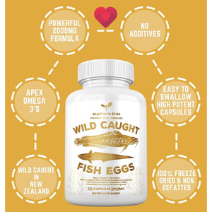 Wild Caught Fish Eggs, Omega 3 Supplement Supports Brain, Heart, Fertility and Inflammatory Health, Whole Food Source of Vitamin D, K2, and A, Non-Gmo, 120 Capsules