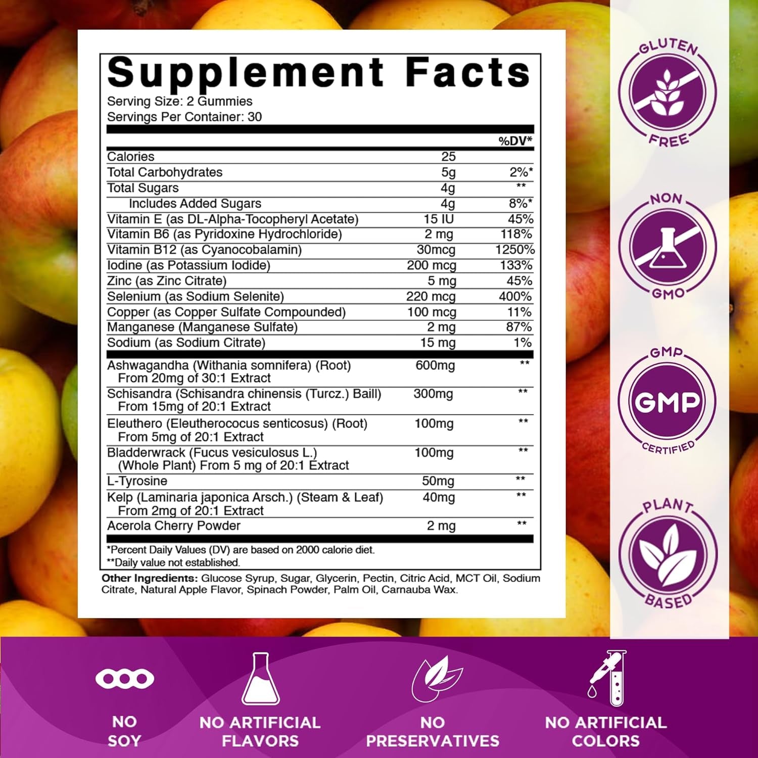 Vitamatic Vegan Thyroid Support Gummies with Iodine & Kelp - 60 Count - Improve Your Energy & Increase Metabolism - Plant Based