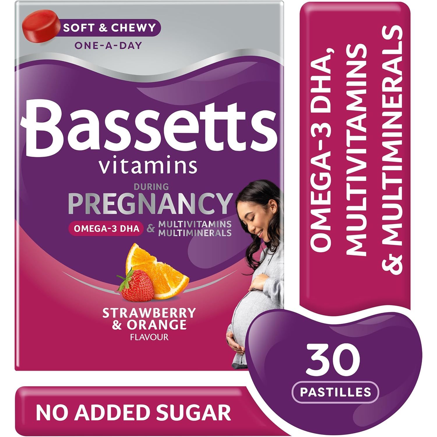 Bassetts Vitamins Pregnancy Omega-3 DHA Multivitamins & Multiminerals Strawberry & Orange Flavour 30 Gummy Pastilles