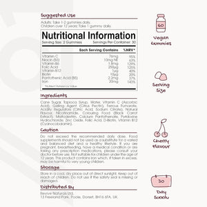 Iron 28Mg Gummies with Vitamin C, Niacin, Vitamin B6, B5, B12, Folic Acid & Biotin – 60 Vegan Gummies – Tapioca Base – Cherry Flavour – by Alpha01