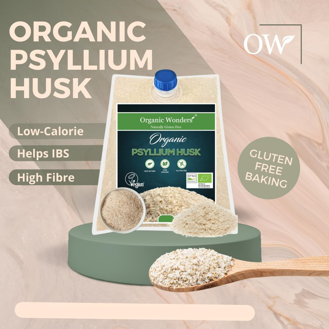 Organic Psyllium Husk Powder (500G) | 99% Pure | High in Fibre | Digestive Support, Regularity & Weight Management | 100+ Servings | Gluten-Free | Premium for Baking by Organic Wonders®