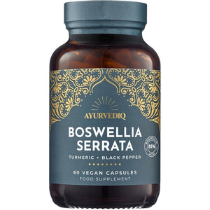 Ayurvediq Boswellia Serrata and Turmeric with Black Pepper Piperine Capsules – 60 Vegan Organic Turmeric Curcumin Capsules a Natural anti Inflammatory Supplement Joint Support - Ayurvedic Products
