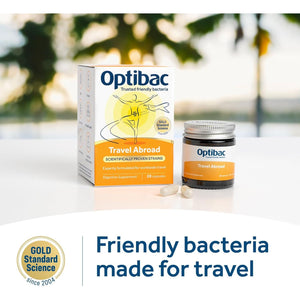Optibac Probiotics Travel Abroad - Highly Researched Vegan Digestive Probiotic Supplement - Expertly Formulated for Travel & a Range of Climate Conditions - with Saccharomyces Boulardii - 20 Capsules