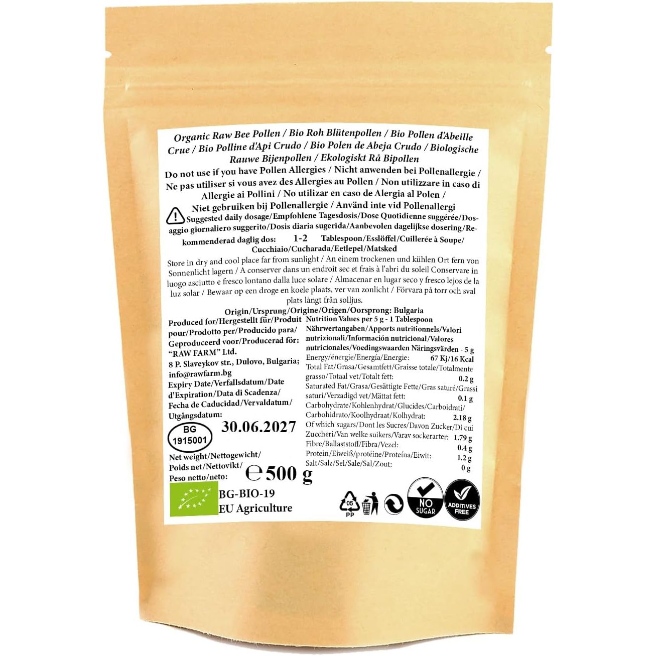 500 G Organic Bee Pollen Powder, Extra Fine, Unheated, Pure and Fresh