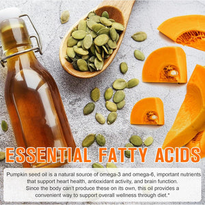 Pumpkin Seed Oil Capsules, 300 Softgels of Pumpkins Seed Oil Supports Hair Body Skin, Cold-Pressed High Strength Supplement No Additives