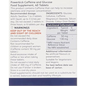 Powerkick Caffeine & Glucose Supplements - 40 Tablets (6 Packs - 240 Tablets in Total)