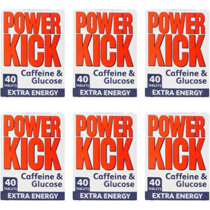 Powerkick Caffeine & Glucose Supplements - 40 Tablets (6 Packs - 240 Tablets in Total)