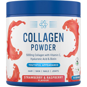 Applied Nutrition Collagen Powder - Strawberry & Raspberry Flavour - 5000Mg Hydrolysed Bovine Flavoured Collagen Peptides with Vitamin C, Hyaluronic Acid & Biotin (165G - 30 Servings)