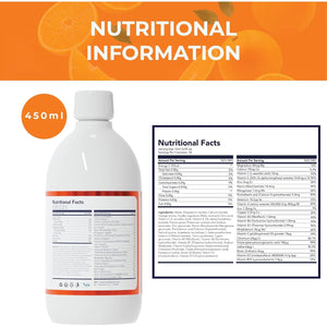 Reverse Life - Immune Defence - Orange Flavour Liquid Multivitamin Drink with 23 Essential Vitamins and Minerals - Maximum Strength Liquid Supplement 500Ml