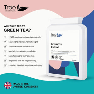 Troo Health Care Green Tea Extract Supplement (12,480Mg) - 90 Capsules - Providing Polyphenols, Catechins and EGCG - UK Manufactured to GMP Standards