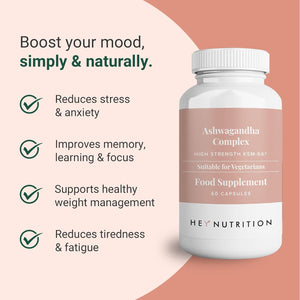 Hey Nutrition Ashwagandha Complex 9000Mg Supplement - High Strength KSM-66 - Boosts Mood & Energy - Reduces Stress - UK Manufactured - All Natural, Non-Gmo - 60 Vegan Capsules