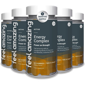 Feel Amazing Energy Complex Gummies - Vitality Support with B-Vitamins - Immune Boost - Mango Flavour, Vegetarian, Halal, 60 Gummies, 30-Day Supply (1)