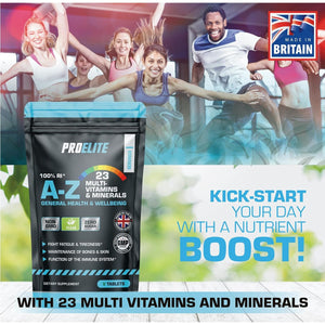 Multivitamins & Minerals - 365 Vegan Tablets - One a Day 100% RDA - 23 Essential Vitamins & Minerals in A-Z Multivitamin Tablet - Made in the UK by PROELITE