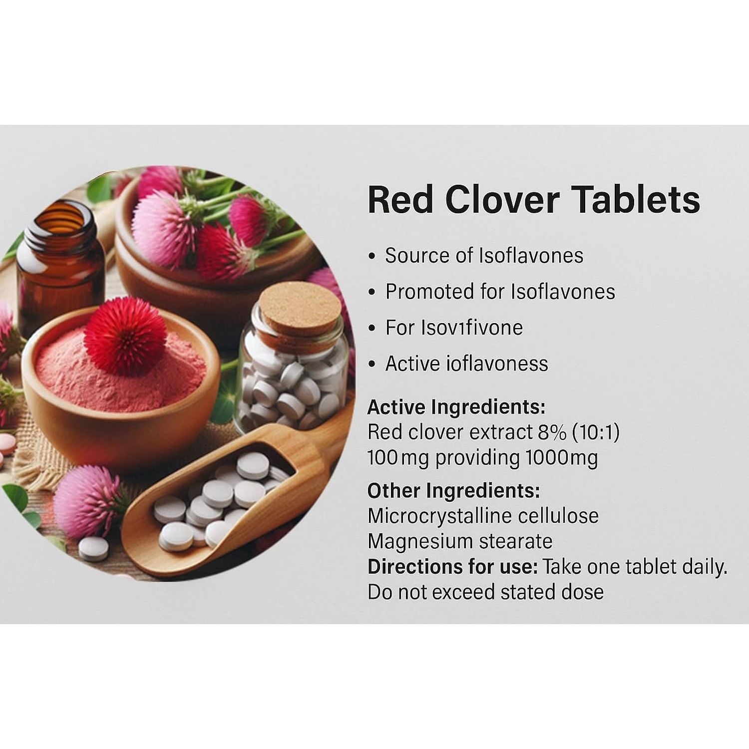 Red Clover Extract Tablets 1000Mg (60 Tablets) Natural Supplement - Vegan Friendly