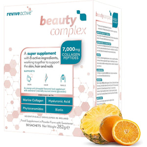 Beauty Complex Collagen Super Supplement by Revive Active - 8 Active Ingredients to Support Skin, Hair & Nails - Marine Peptides, Hyaluronic Acid, Vitamin C, Phytoceramides & Biotin 30 Day Supply