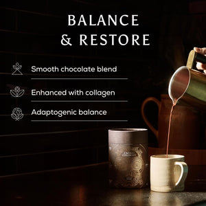 Ancient + Brave - Cacao + Collagen Powder 250G - Peruvian Raw Cacao Hot Chocolate with Grass-Fed Hydrolysed Bovine Collagen - Premium Blend of Organic Cocoa, Ashwagandha & Baobab - High Protein, Keto