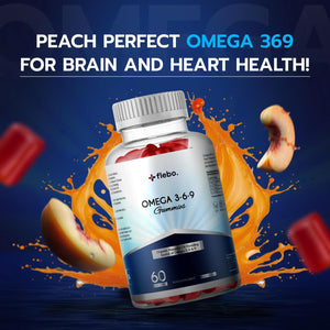 Flebo Vegan Omega 3 6 9 Gummies Fatty Acids Supplements for Adults | High Strength Fish Oil Alternative | Vegetarian, Derived from Flaxseed Oil | Supports Heart, Brain, Liver & Eye Health