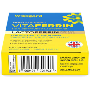 Wellgard Vitaferrin – Triple Action Immune Supplement Colostrum Lactoferrin, Zinc & Vitamin C, Immunity Supplement, 30 Capsules