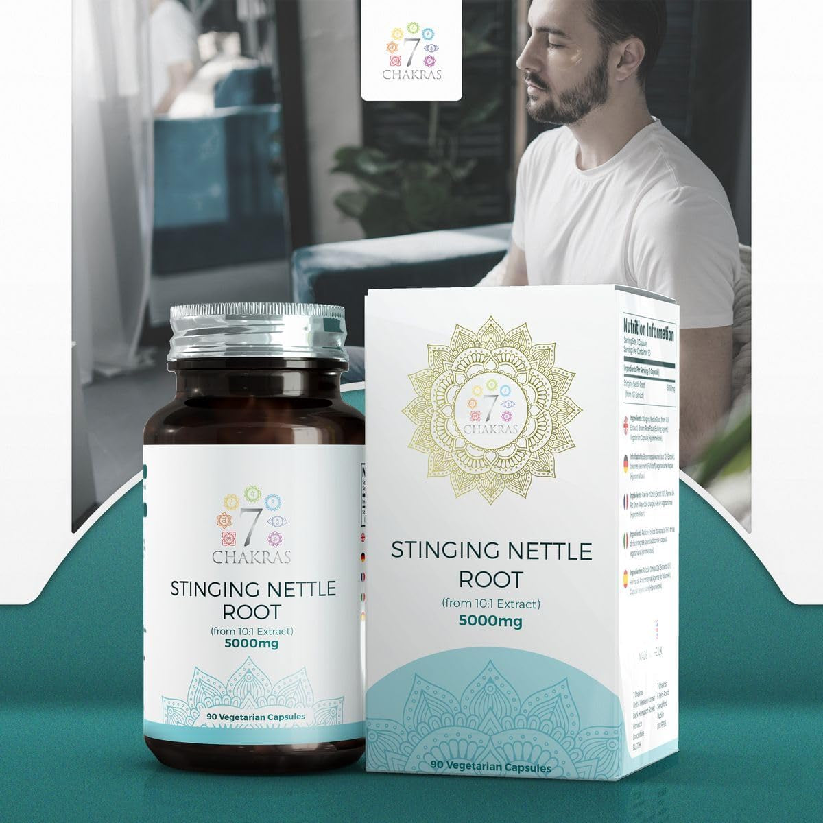 7C Stinging Nettle Root | 90 High Strength Stinging Nettle Root Capsules - 5000Mg Nettle-Root per Serving from 10:1 Extract | Non-Gmo, Gluten & Allergen Free | ISO Certified & Manufactured in the UK