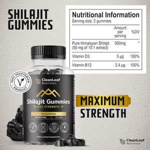 Shilajit Gummies Max Strength | Pure 100% Authentic Himalayan Origin | High Fulvic Acid Content | 85+ Minerals | Boosts Immunity & Energy Vegan | 60 Gummies