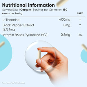 Weightworld L-Theanine Supplement | 408Mg Vegan Capsules | 6 Months Supply | with Added Vitamin B6 (0.5Mg) & Black Pepper Extract (8Mg) | 1 Capsule a Day | Non-Gmo & Gluten-Free