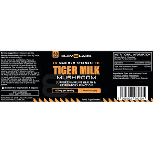 Tiger Milk Mushroom Capsules 1000Mg - High Strength | 60 Capsules | Natural Adaptogen for Immunity & Respiratory Health | Supports Daily Wellness & Vitality | 1 Month Supply, 2 a Day
