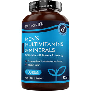 Men'S Multivitamins and Minerals - 25 Essential Active Vitamins and Minerals with Added Maca Root and Panax Ginseng - Multivitamin Tablets for Men - 180 Vegan Tablets - Made in the UK by Nutravita