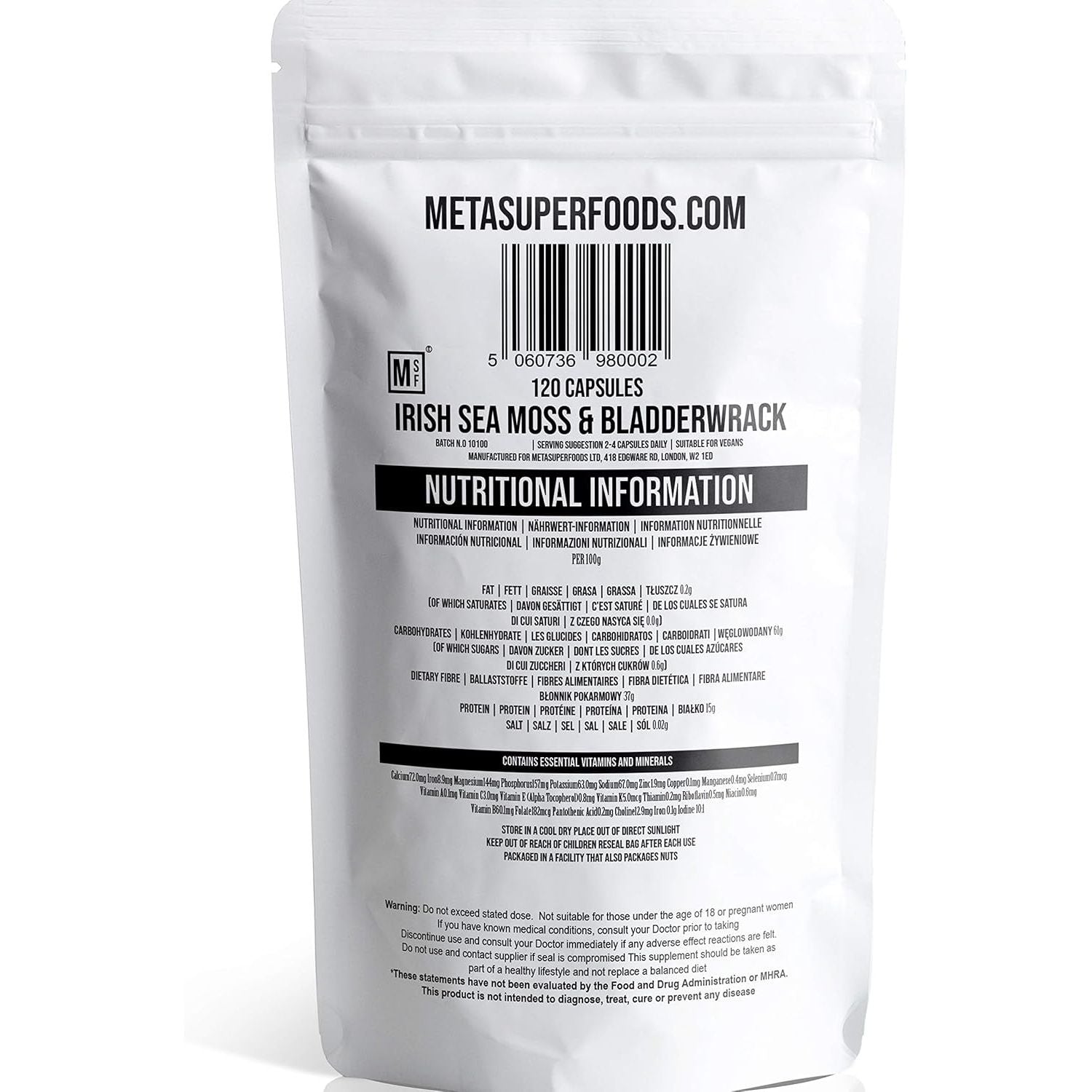 Sea Moss and Bladderwrack 120 Capsules (3600Mg) | Vegan | Wild Harvested Sea Moss | Non GMO | Dr Sebi Irish Sea Moss