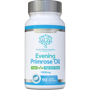 Evening Primrose Oil 1000Mg 90 Capsules - Vegan & Cold Pressed - Premium High GLA Formulation - No Gmos - UK Made Vegan Soft Gels