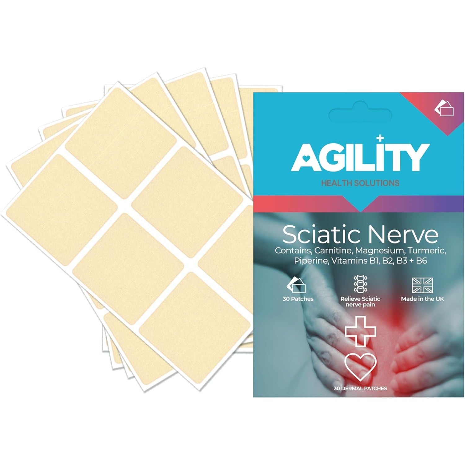 Agility Health Sciaticure Sciatic Nerve Dermal Patches – Helps with Sciatica Pain Relief & Back Pain Relief – Enriched with Vitamins | 30 Patches