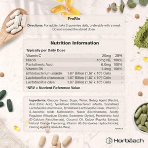 Probio Gummies | 150 Billion Friendly Bacteria per Bottle | Multi-Strain | 5 Billion X 60 Orange Flavour Gummies | for Men & Women | Vegan | 60 Count | by Horbaach