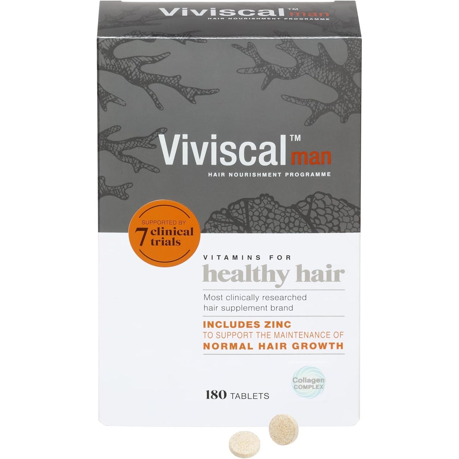 Viviscal Hair Supplement for Men, Pack of 180 Tablets, Natural Ingredients with Rich Marine Protein Complex Aminomar C, Zinc & Flax Seed, Contributes to Healthy Hair Growth (3 Month Supply)
