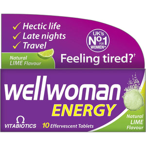 Wellwoman Energy Lime - 10 Dissolving Multivitamins Effervescent Tablets for Woman, Natural Lime Flavour