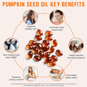 Pumpkin Seed Oil Capsules, 300 Softgels of Pumpkins Seed Oil Supports Hair Body Skin, Cold-Pressed High Strength Supplement No Additives