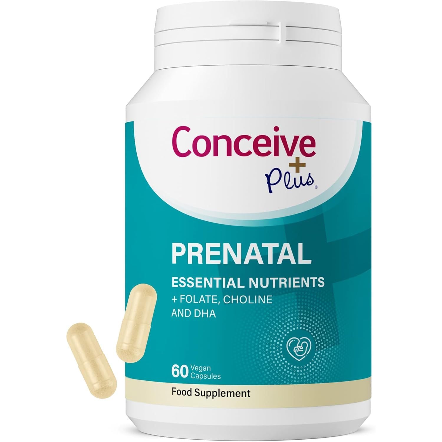 CONCEIVE plus Prenatal Vitamins for Women - Multivitamin with DHA, Choline, Folate, Non GMO Pregnancy Supplement | 30 Day Supply, Pre Conception Vitamin, Fertility Booster, Help Get Pregnant | 60 Caps