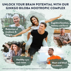 Ginkgo Biloba High Strength -7500Mg (50:1 Extract) + Bacopa Monnieri, Ginseng and Ginkgo Biloba Herbal Supplements + VIT B6, B1, B2, & Zinc -180 Nootropic Ginkgo Biloba Capsules - Packed W/Flavonoids