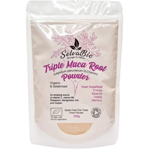 Triple Maca Root Powder, Organic Gelatinized, Certified, 250G from Peru, Women Hormonal Balance or for Men Prostate Support, by Selvabio.